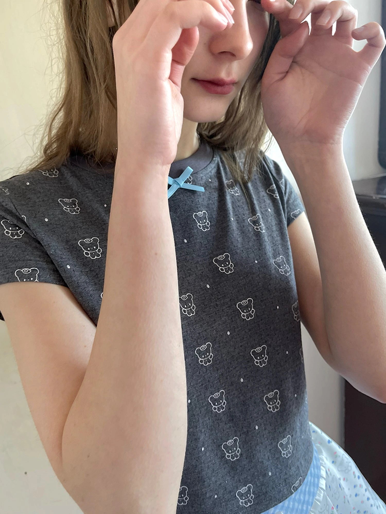 Angel Tears Bear Print Dot T-shirt