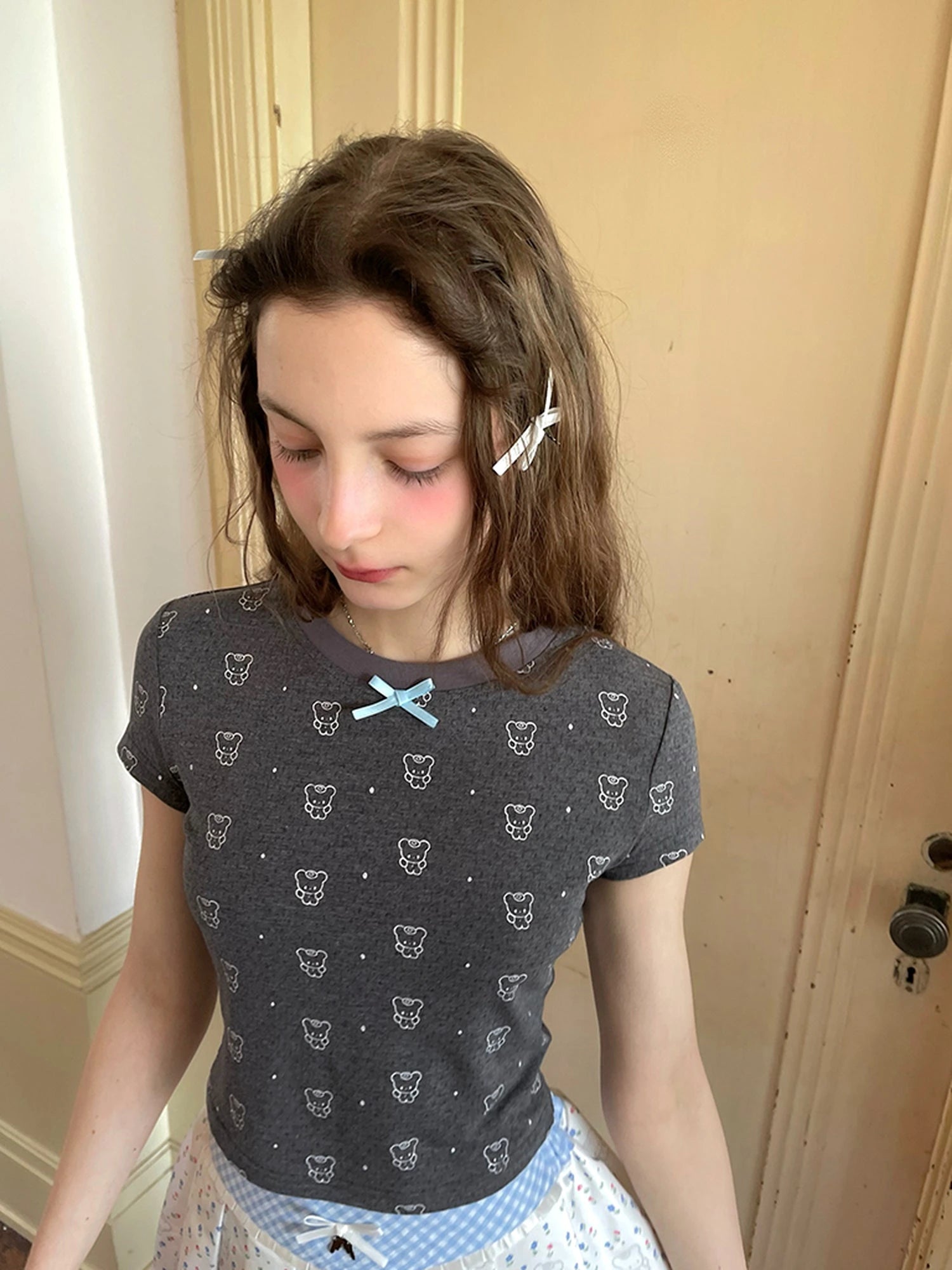 Angel Tears Bear Print Dot T-shirt