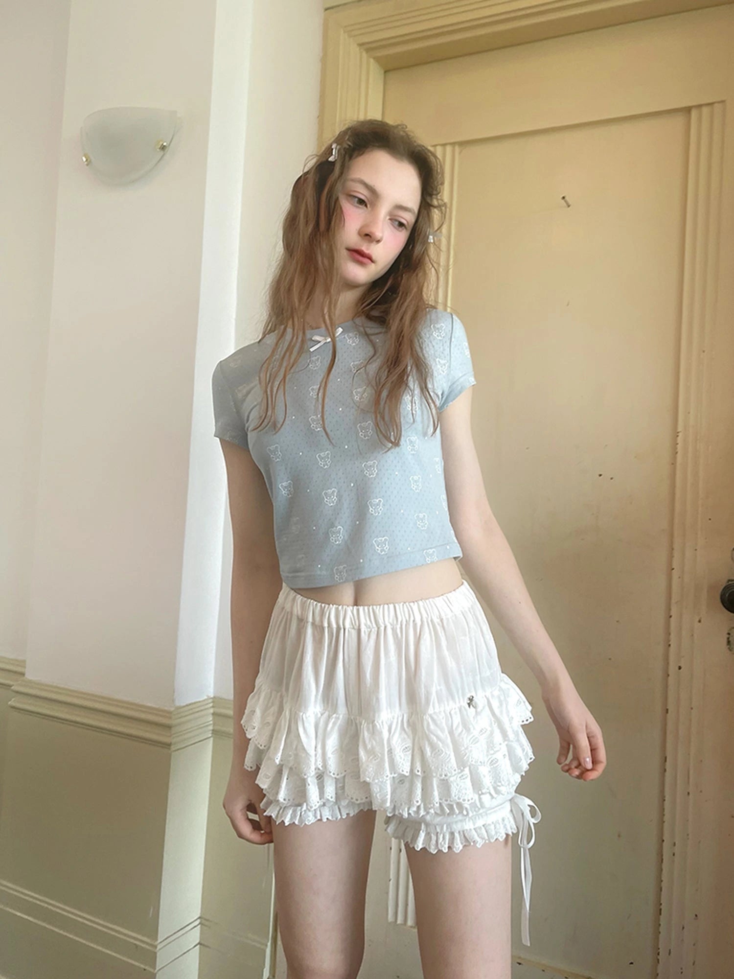 Angel Tears Bear Print Dot T-shirt