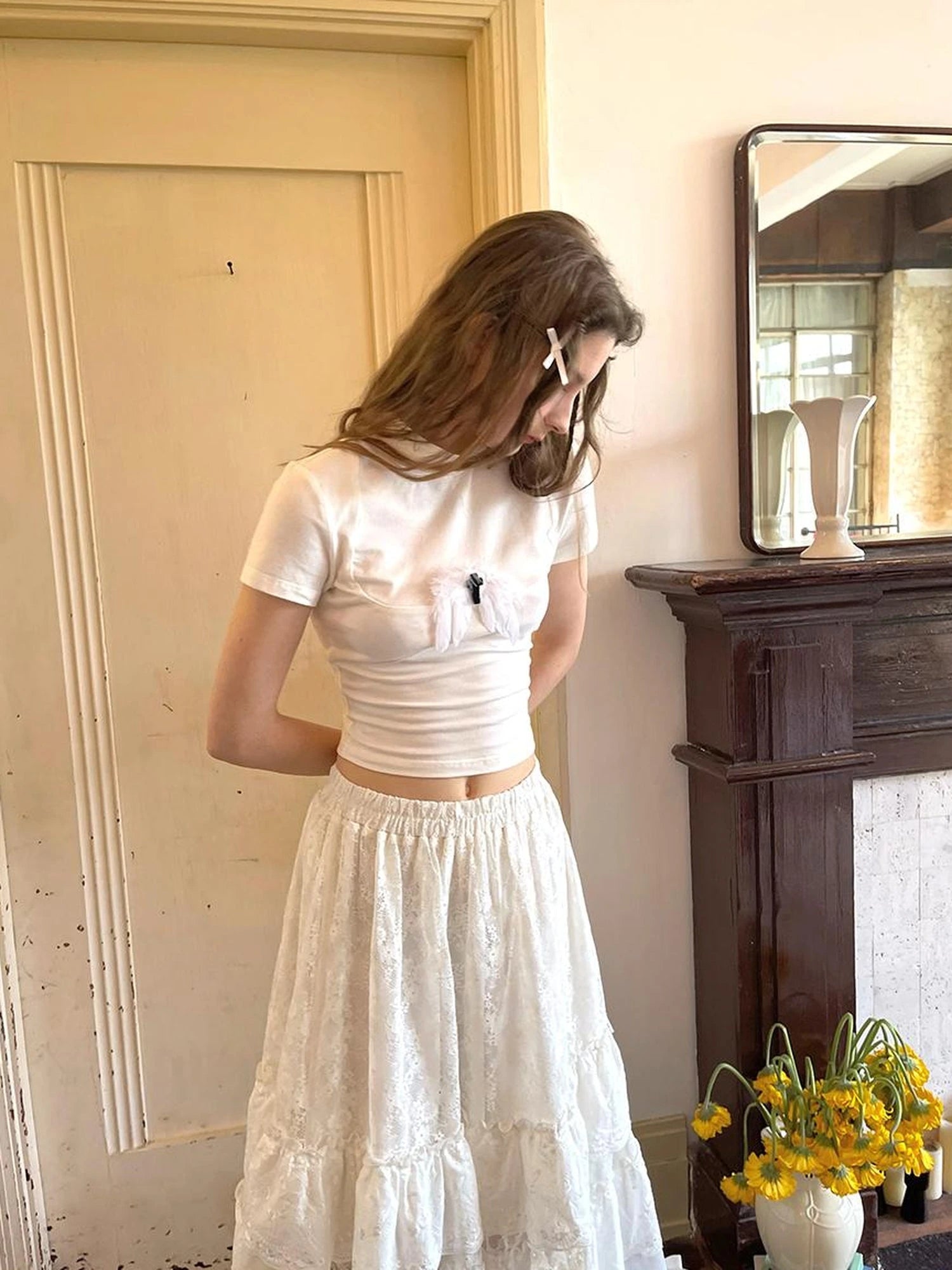 Angel Tears Feather Cross Dark Graphic Cotton T-Shirt