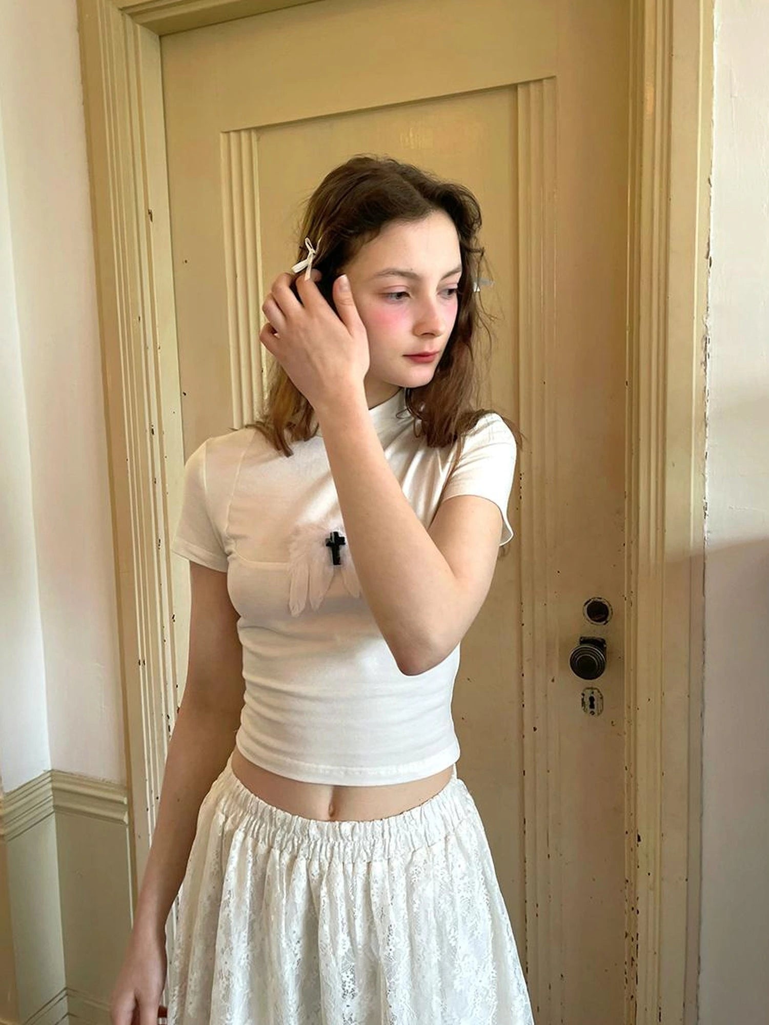 Angel Tears Feather Cross Dark Graphic Cotton T-Shirt