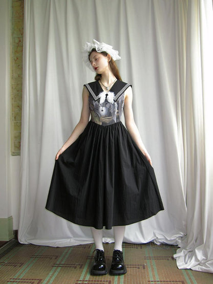 Daytoday Angel Tears Feather Cross Sleeveless V Neck Dress