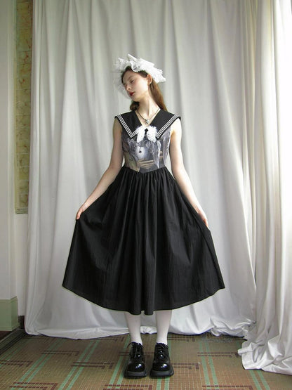 Angel Tears Feather Cross Sleeveless V Neck Dress