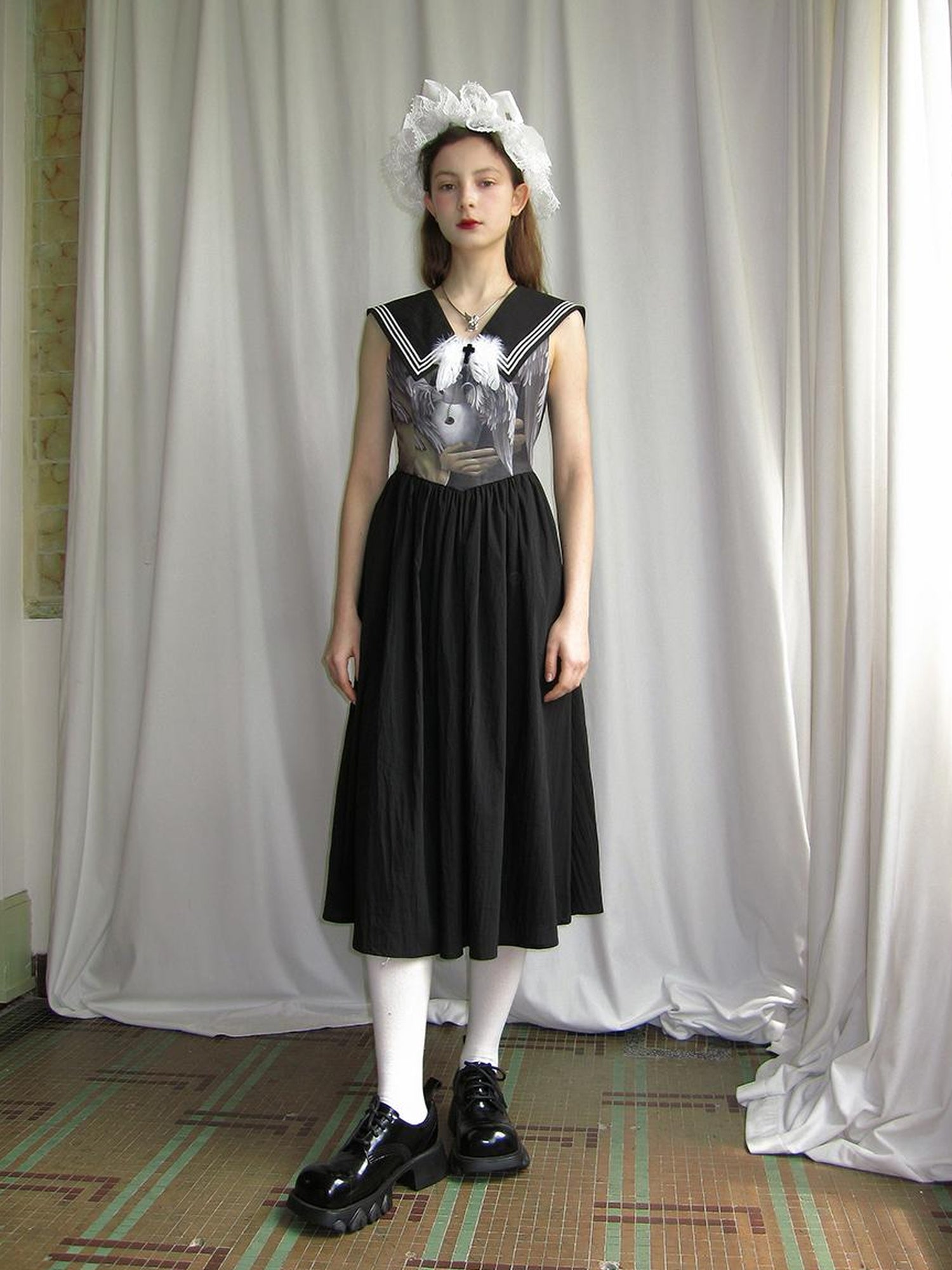 Daytoday Angel Tears Feather Cross Sleeveless V Neck Dress