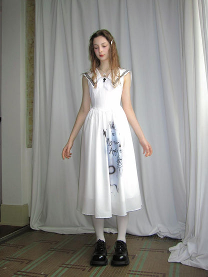 Daytoday Angel Tears Feather Cross Sleeveless V Neck Dress