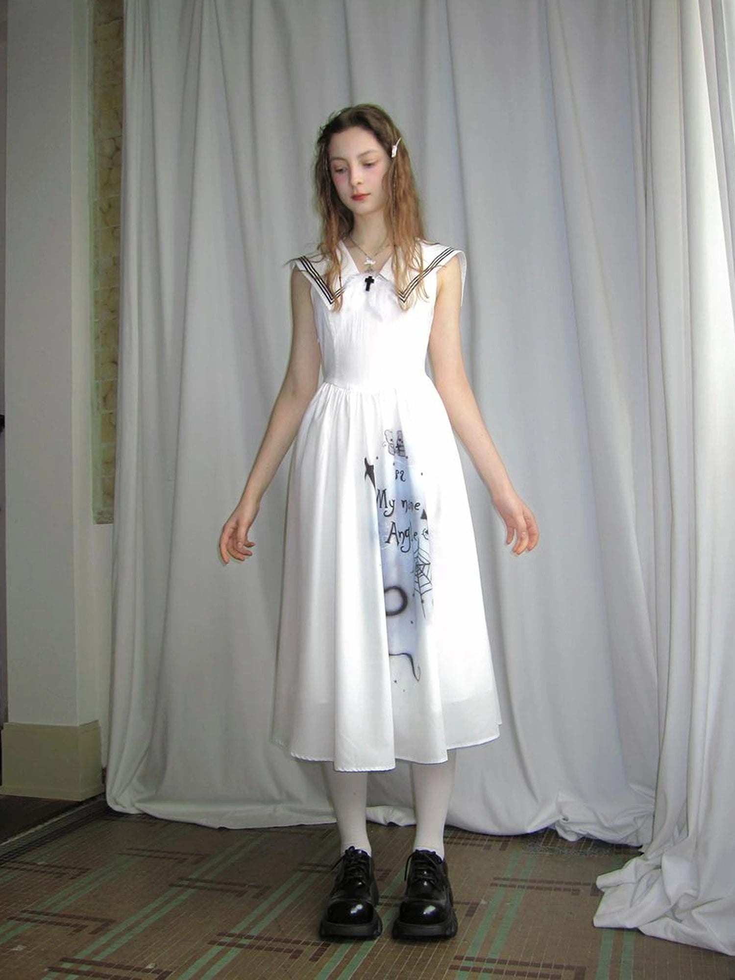 Angel Tears Feather Cross Sleeveless V Neck Dress