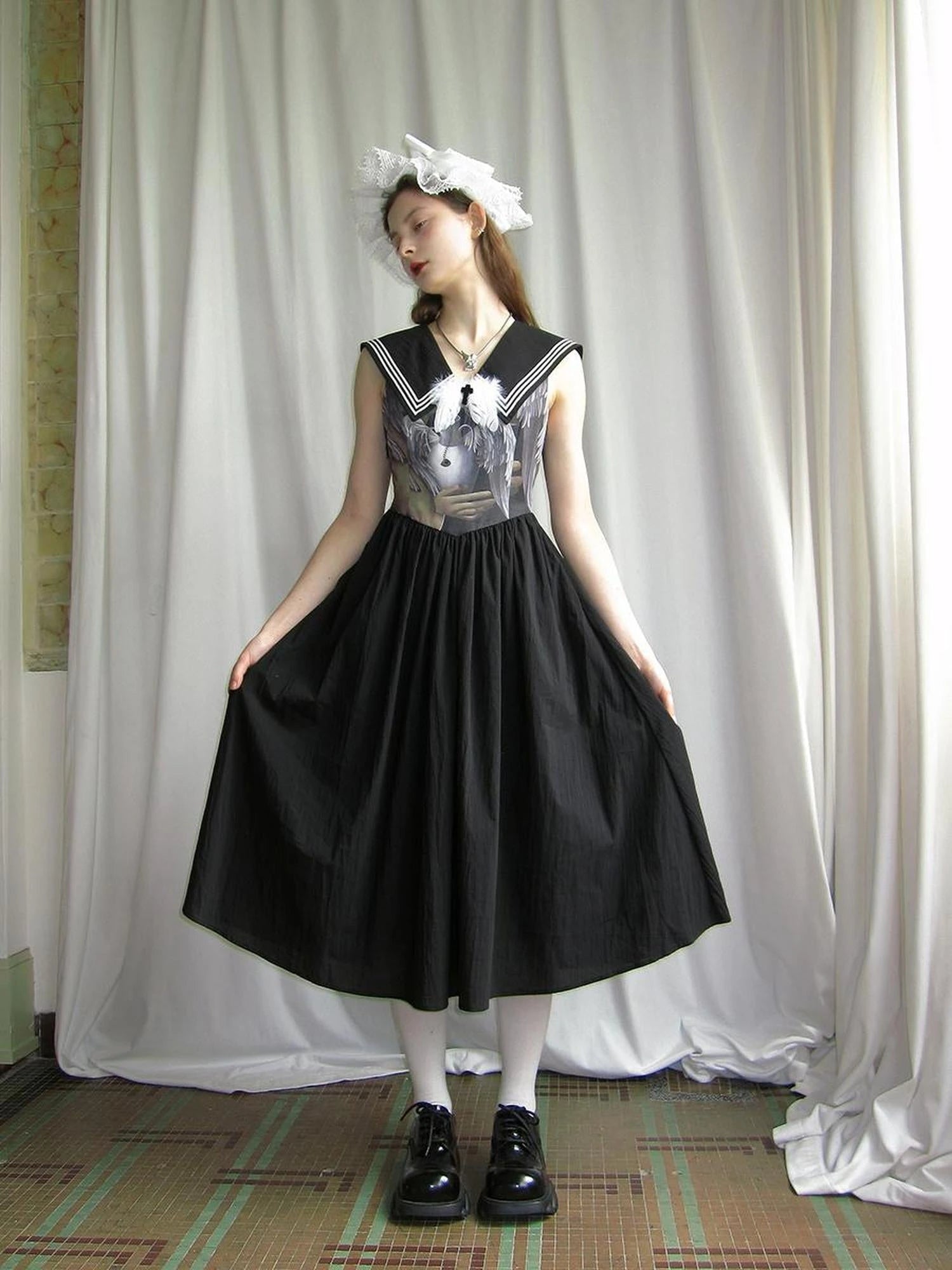 Angel Tears Feather Cross Sleeveless V Neck Dress