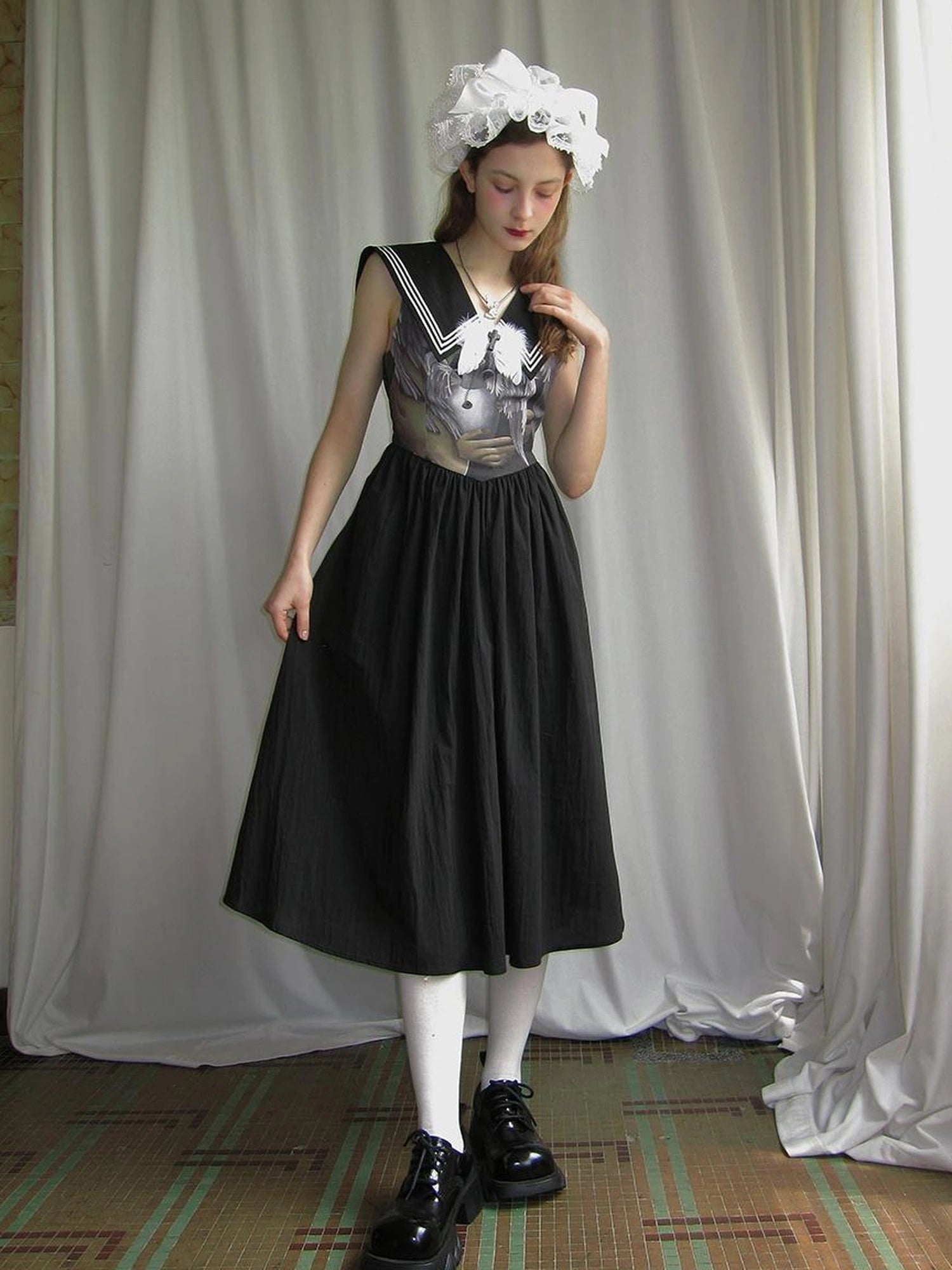 Angel Tears Feather Cross Sleeveless V Neck Dress