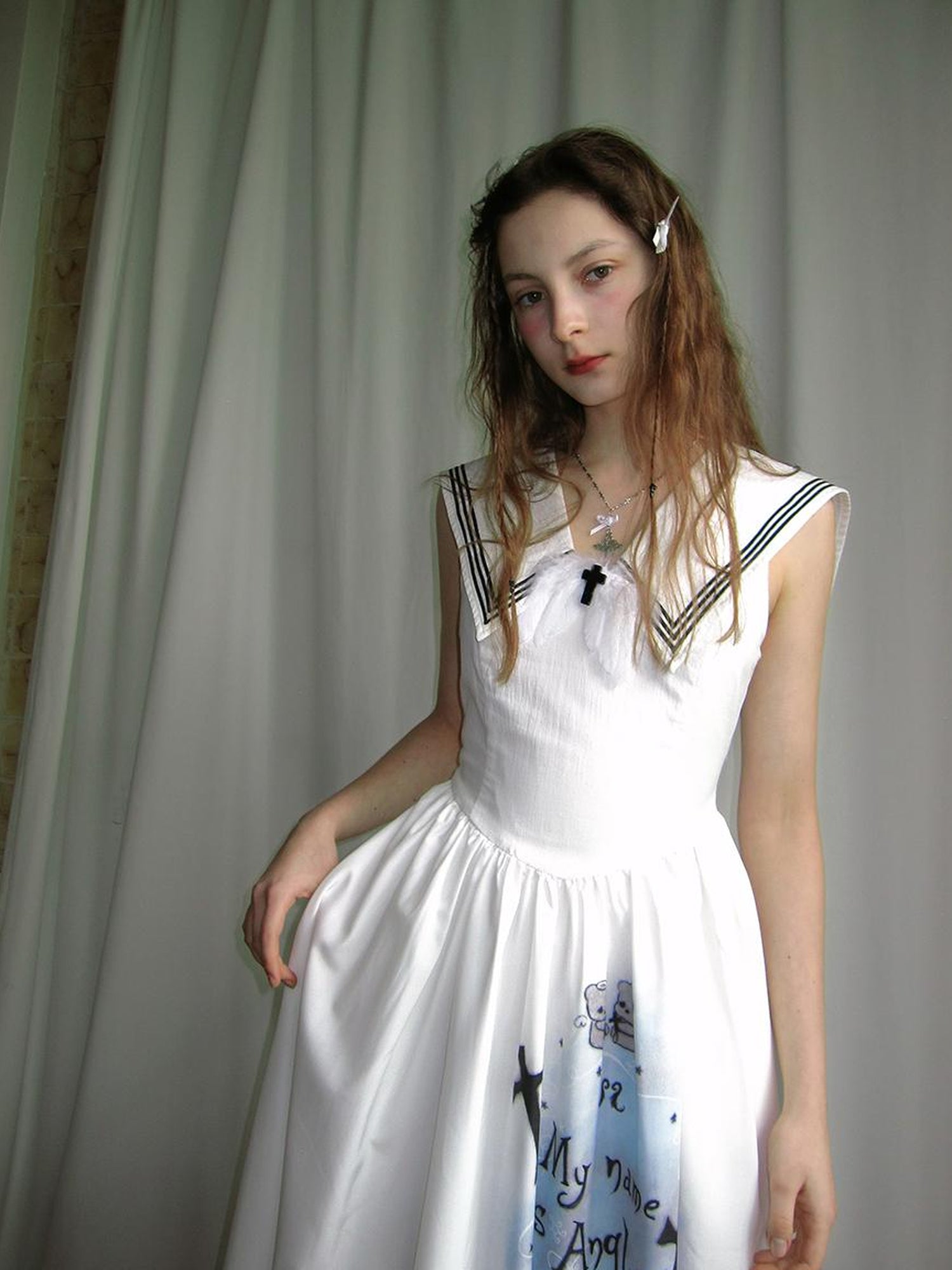 Daytoday Angel Tears Feather Cross Sleeveless V Neck Dress
