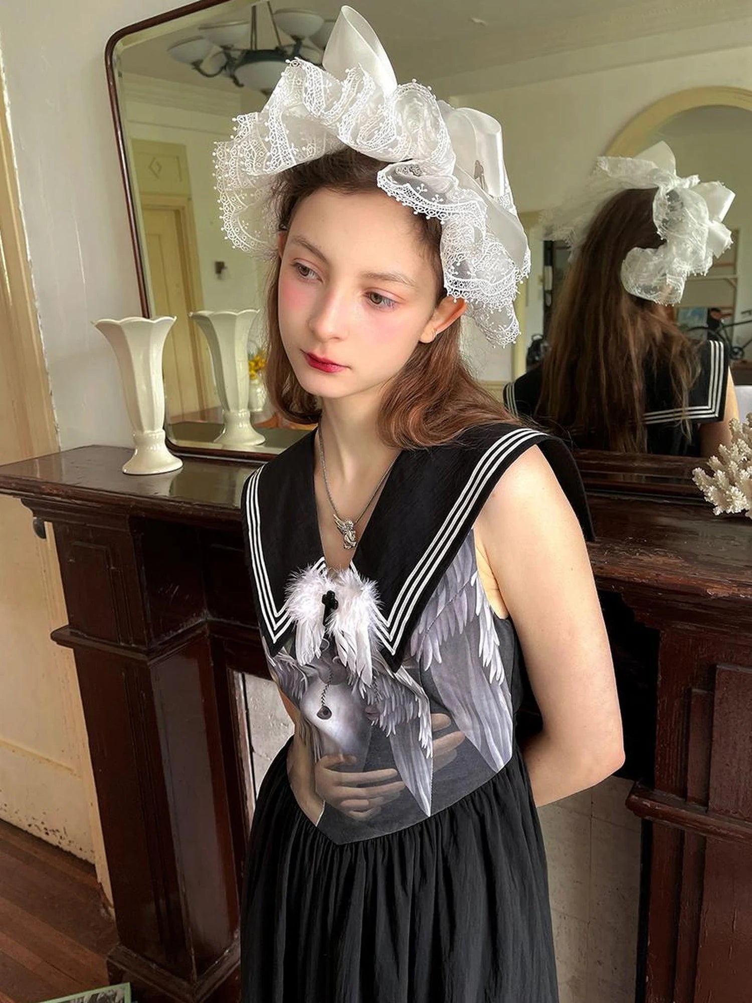 Angel Tears Feather Cross Sleeveless V Neck Dress