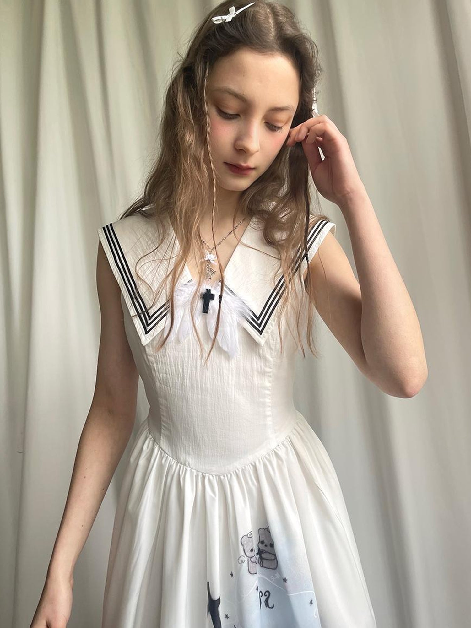 Daytoday Angel Tears Feather Cross Sleeveless V Neck Dress