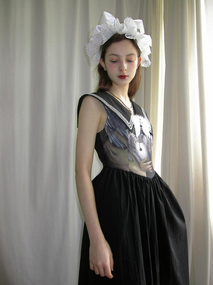 Daytoday Angel Tears Feather Cross Sleeveless V Neck Dress