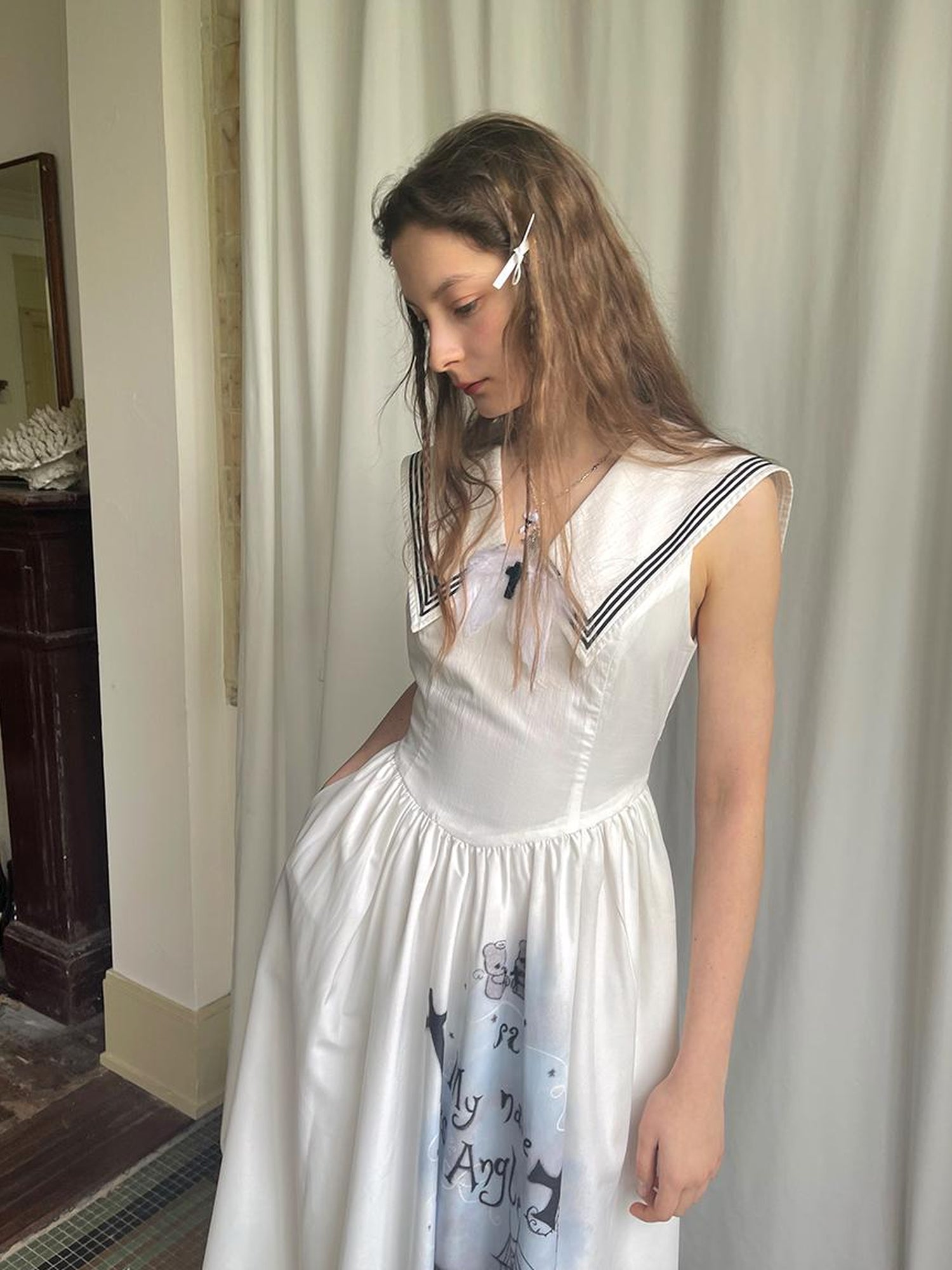 Daytoday Angel Tears Feather Cross Sleeveless V Neck Dress