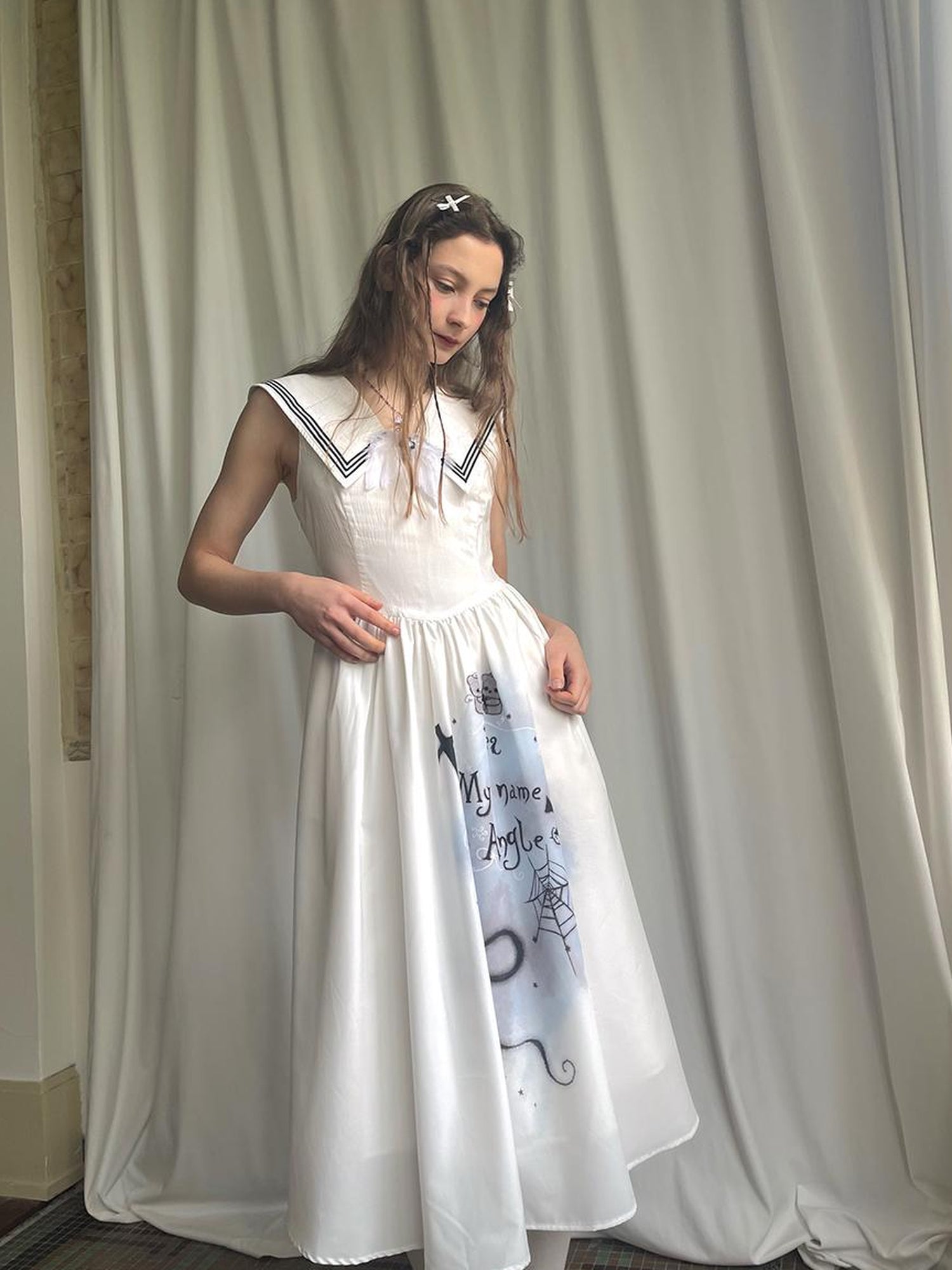 Daytoday Angel Tears Feather Cross Sleeveless V Neck Dress
