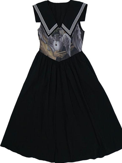Daytoday Angel Tears Feather Cross Sleeveless V Neck Dress