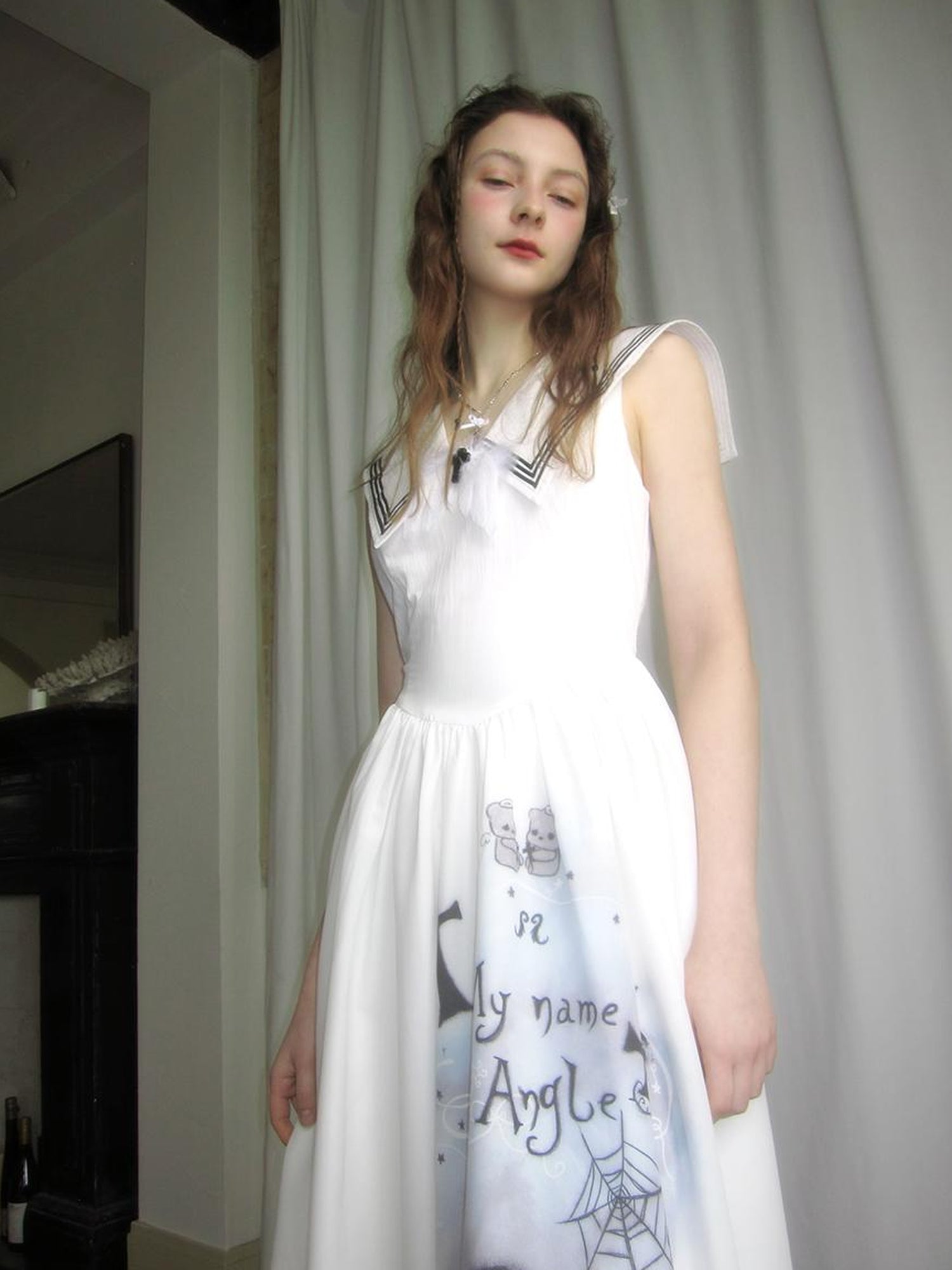 Daytoday Angel Tears Feather Cross Sleeveless V Neck Dress