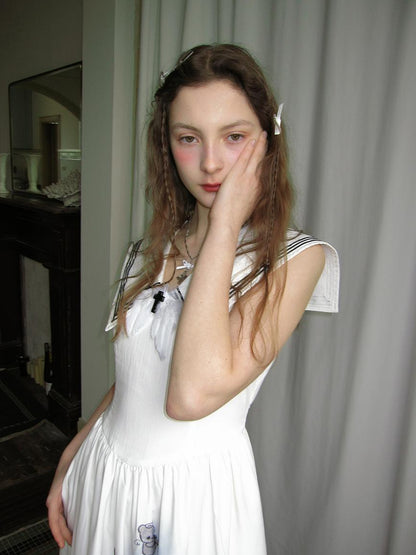 Daytoday Angel Tears Feather Cross Sleeveless V Neck Dress