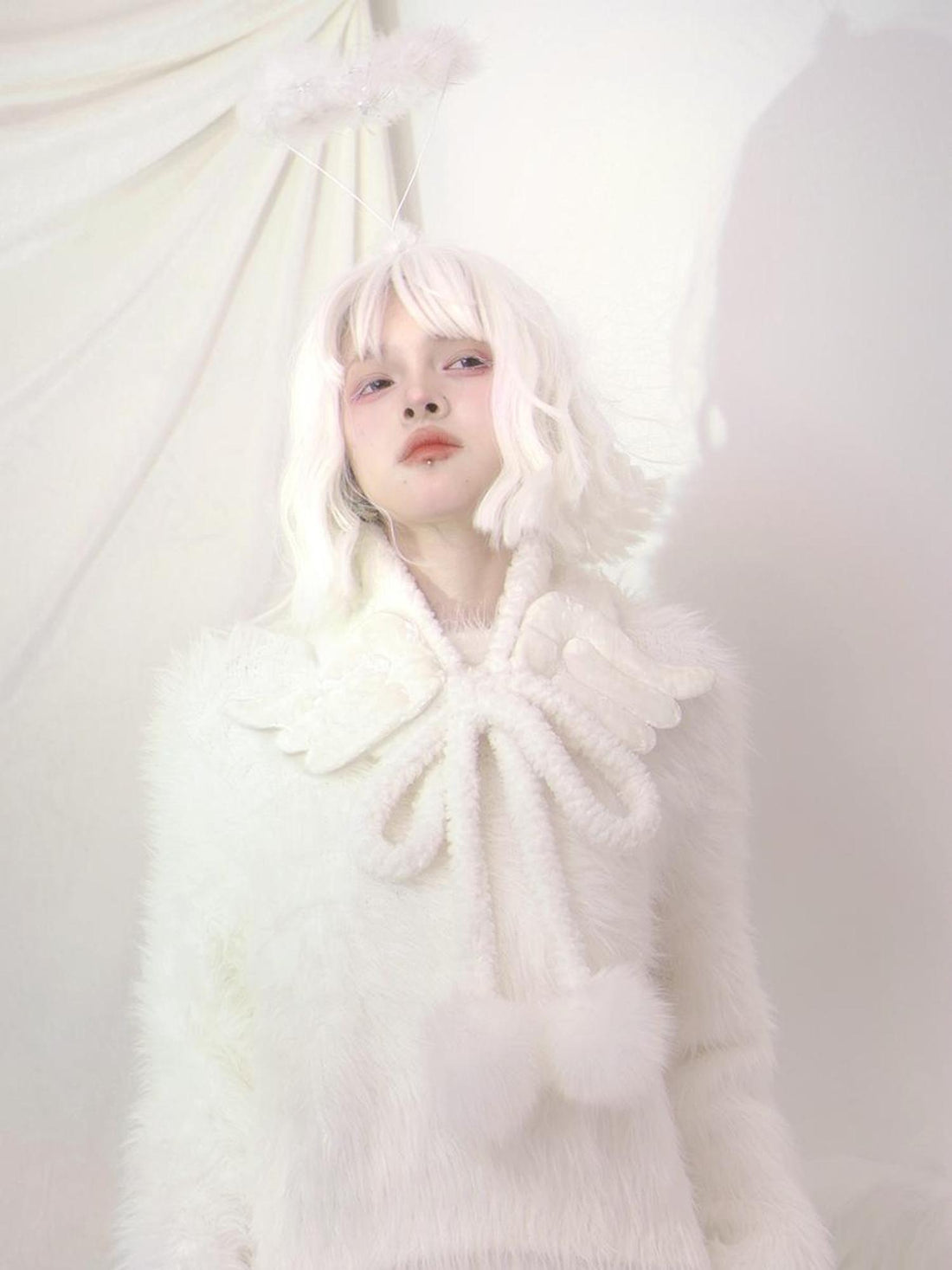 Daytoday Angel Wings Knitted Scarf With Bow And Ear Warmers