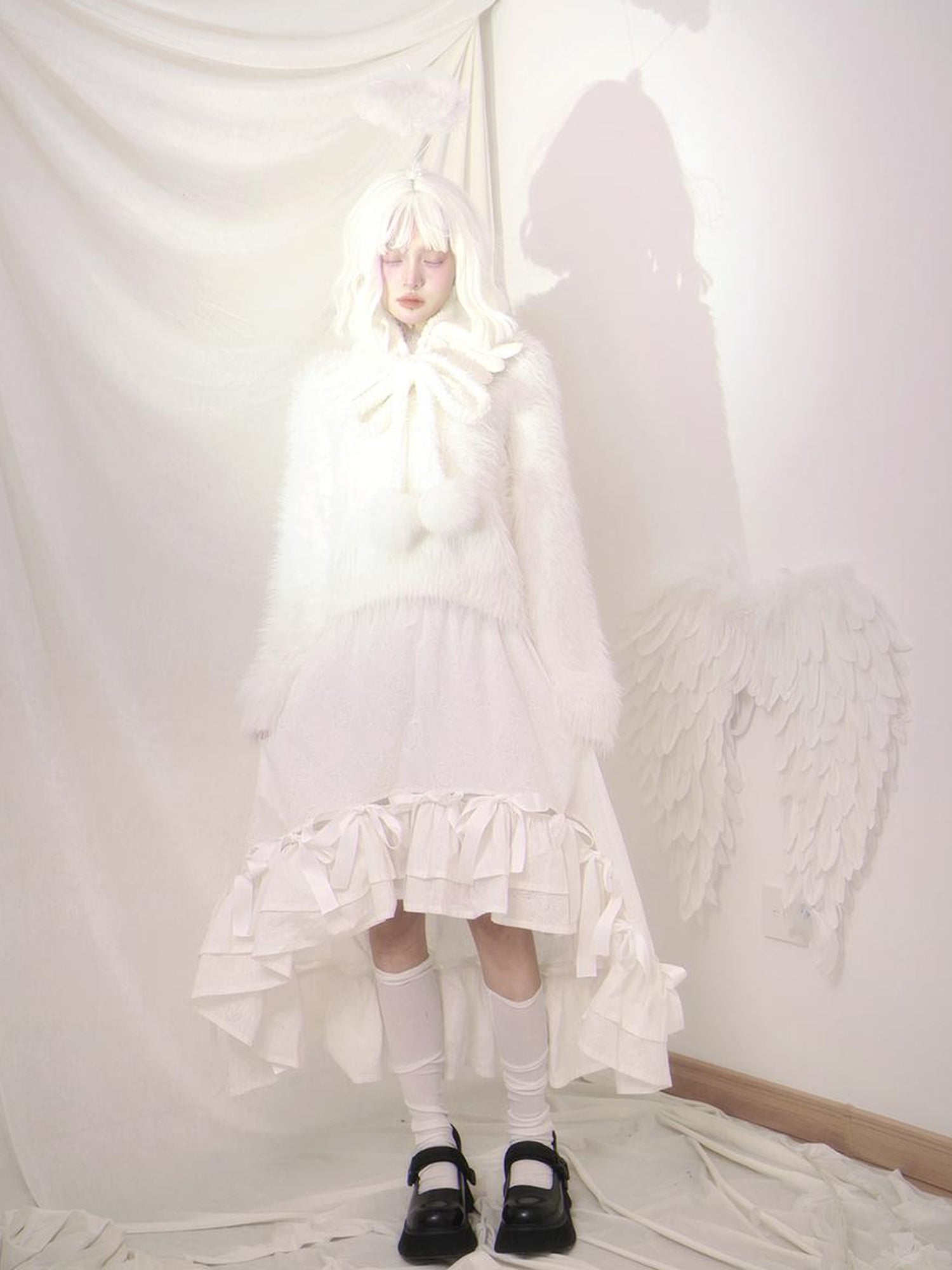 Daytoday Angel Wings Knitted Scarf With Bow And Ear Warmers