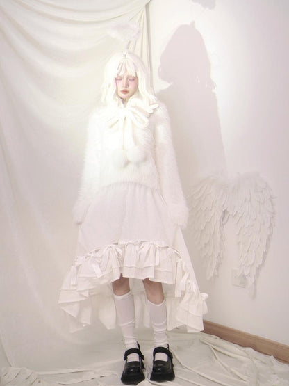 Daytoday Angel Wings Knitted Scarf With Bow And Ear Warmers