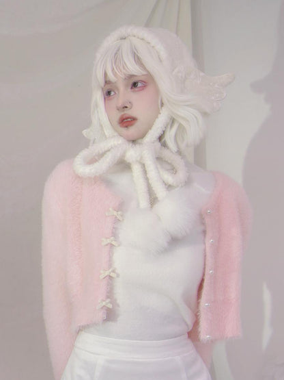 Daytoday Angel Wings Knitted Scarf With Bow And Ear Warmers