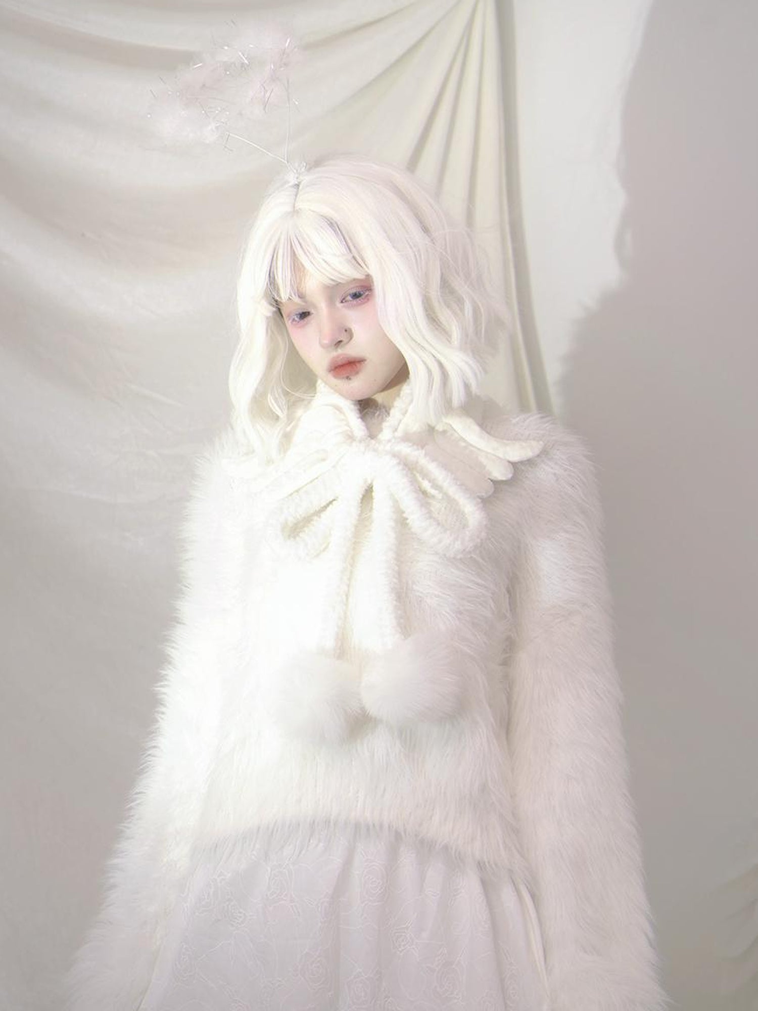 Daytoday Angel Wings Knitted Scarf With Bow And Ear Warmers