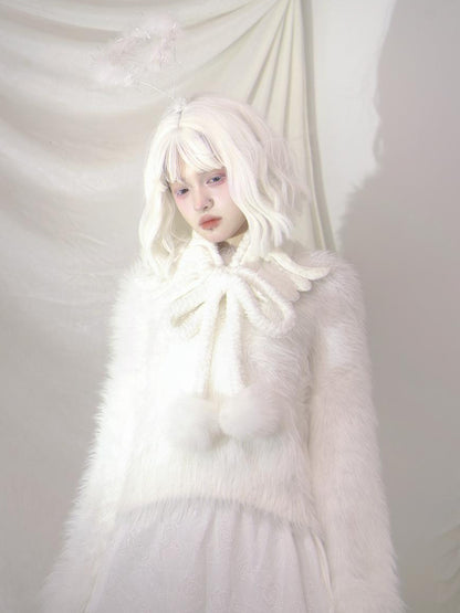 Daytoday Angel Wings Knitted Scarf With Bow And Ear Warmers