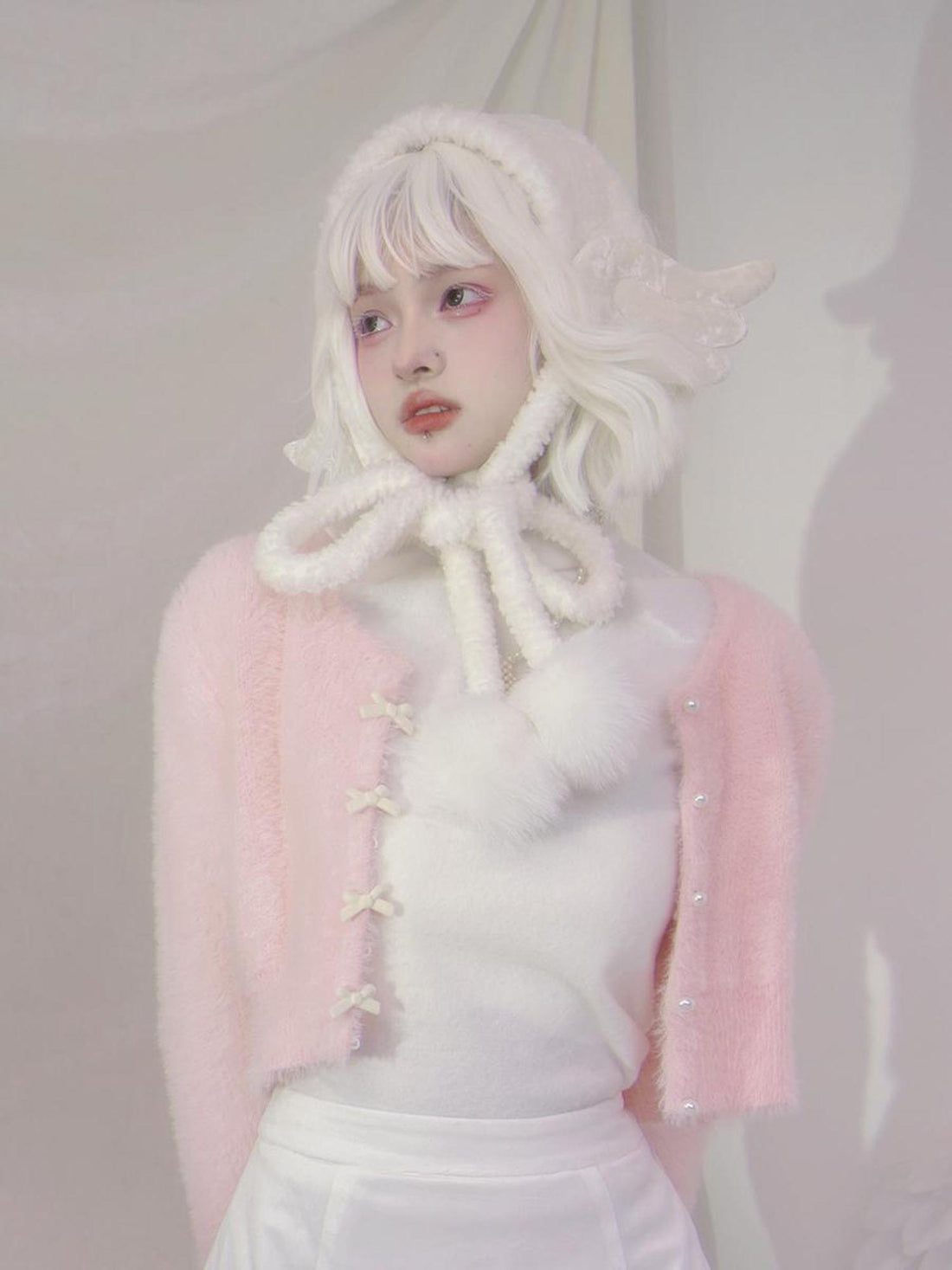 Daytoday Angel Wings Knitted Scarf With Bow And Ear Warmers