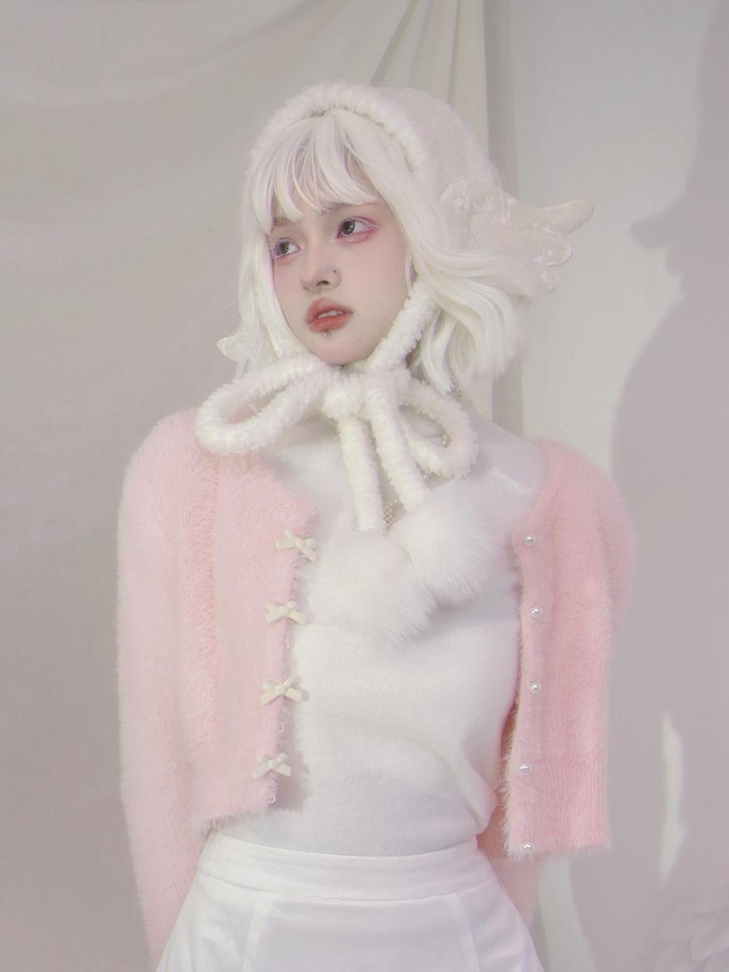 Daytoday Angel Wings Knitted Scarf With Bow And Ear Warmers