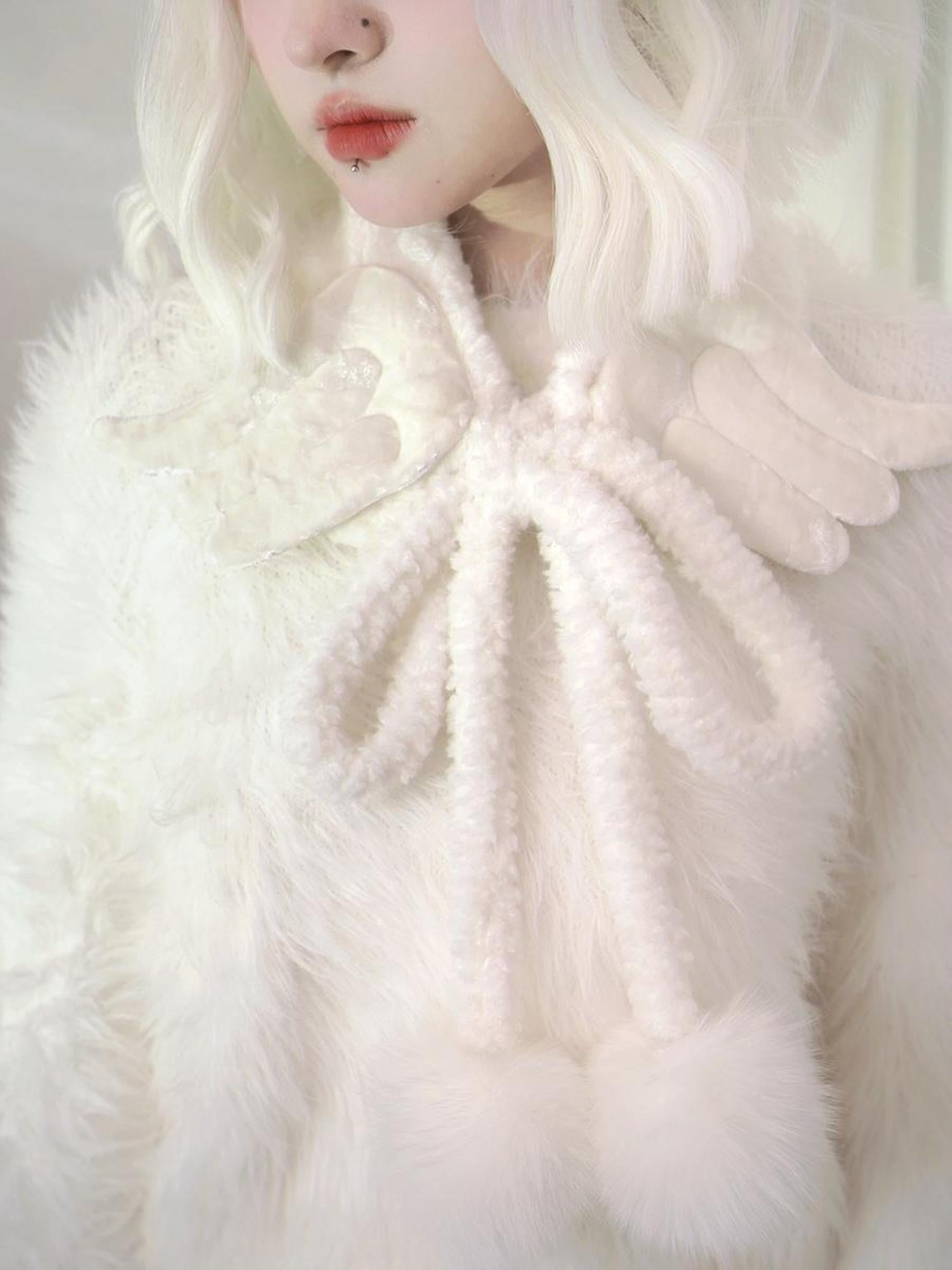 Daytoday Angel Wings Knitted Scarf With Bow And Ear Warmers