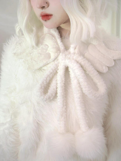 Daytoday Angel Wings Knitted Scarf With Bow And Ear Warmers