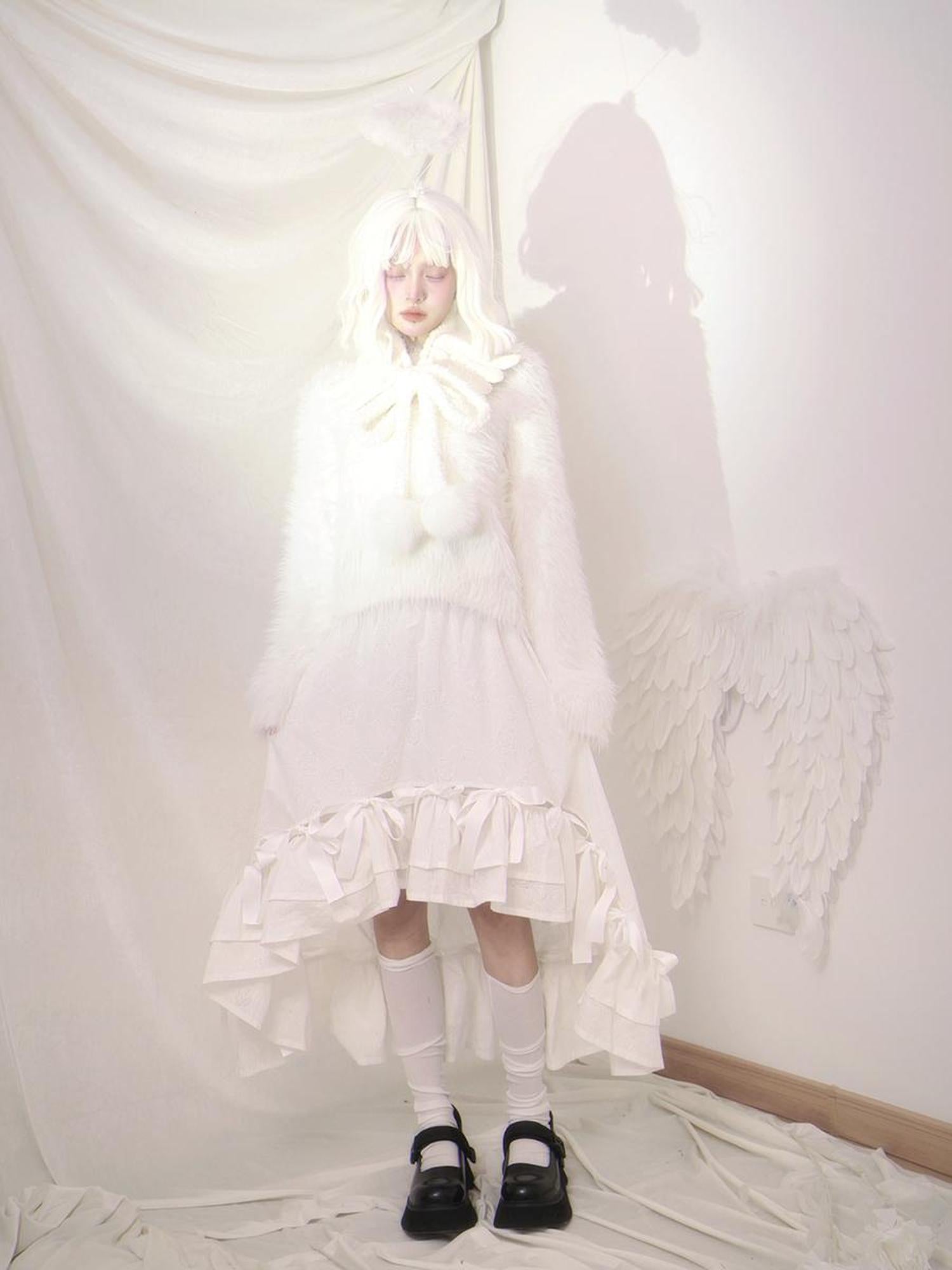 Daytoday Angel Wings Knitted Scarf With Bow And Ear Warmers