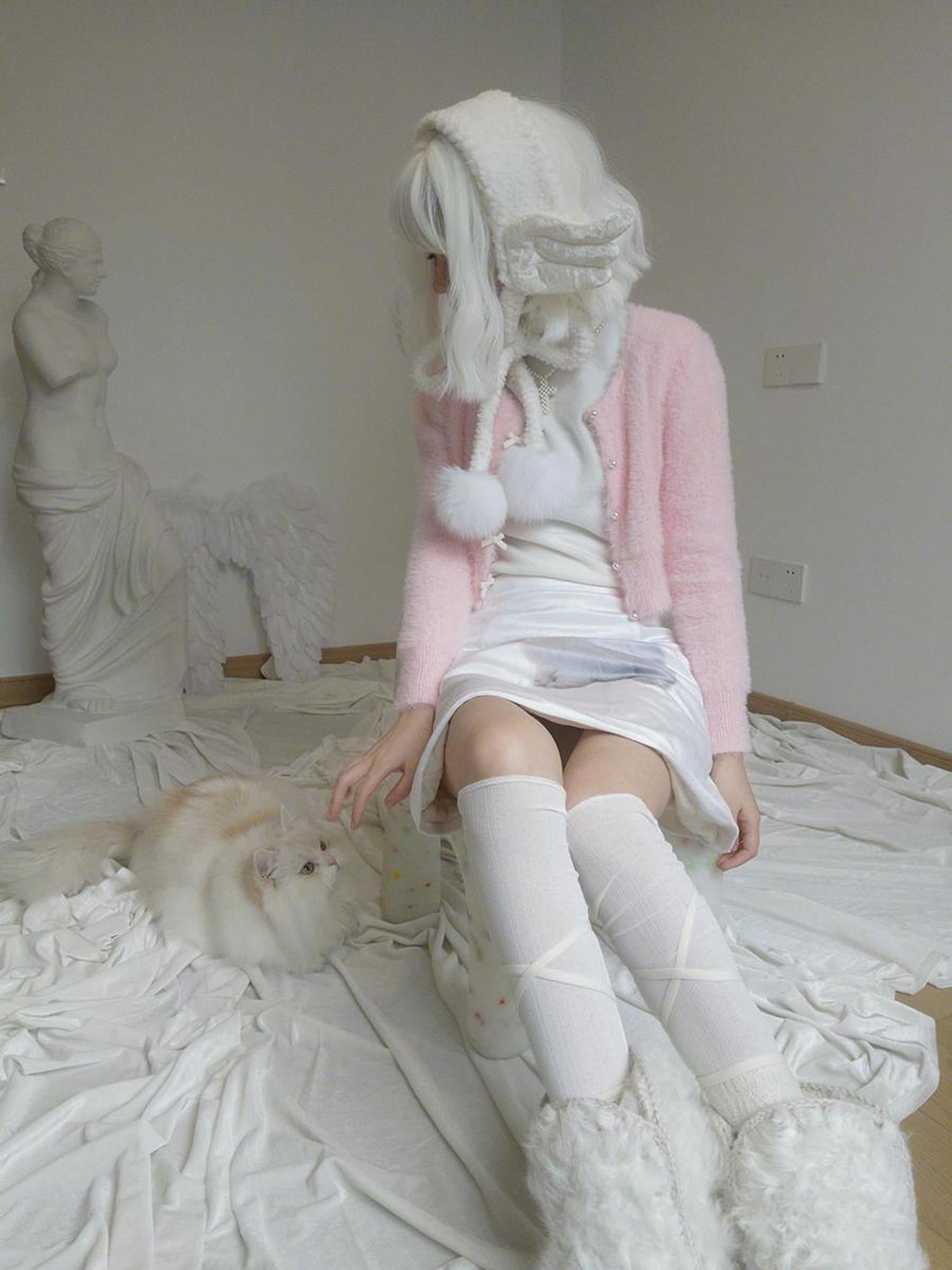 Daytoday Angel Wings Knitted Scarf With Bow And Ear Warmers