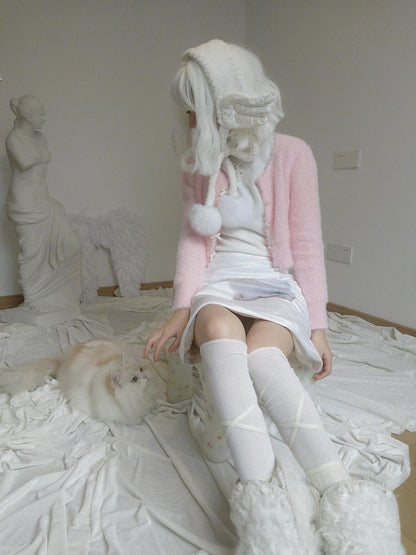 Daytoday Angel Wings Knitted Scarf With Bow And Ear Warmers