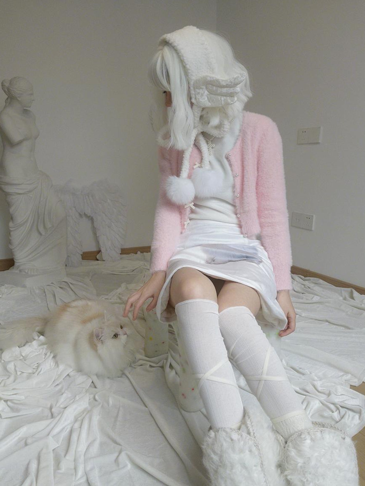 Daytoday Angel Wings Knitted Scarf With Bow And Ear Warmers