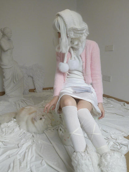 Daytoday Angel Wings Knitted Scarf With Bow And Ear Warmers