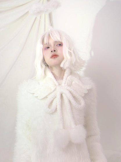 Daytoday Angel Wings Knitted Scarf With Bow And Ear Warmers