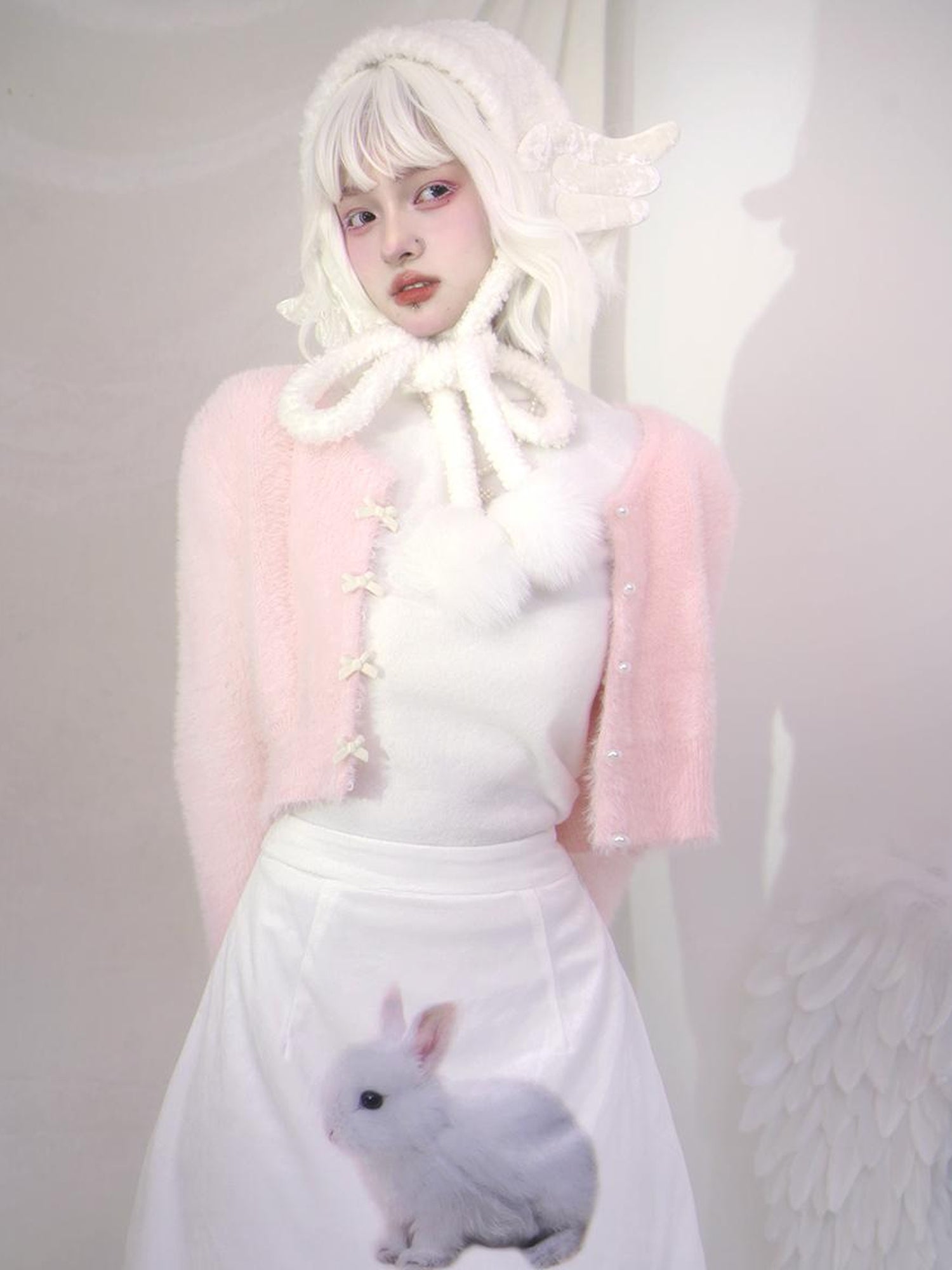 Daytoday Angel Wings Knitted Scarf With Bow And Ear Warmers