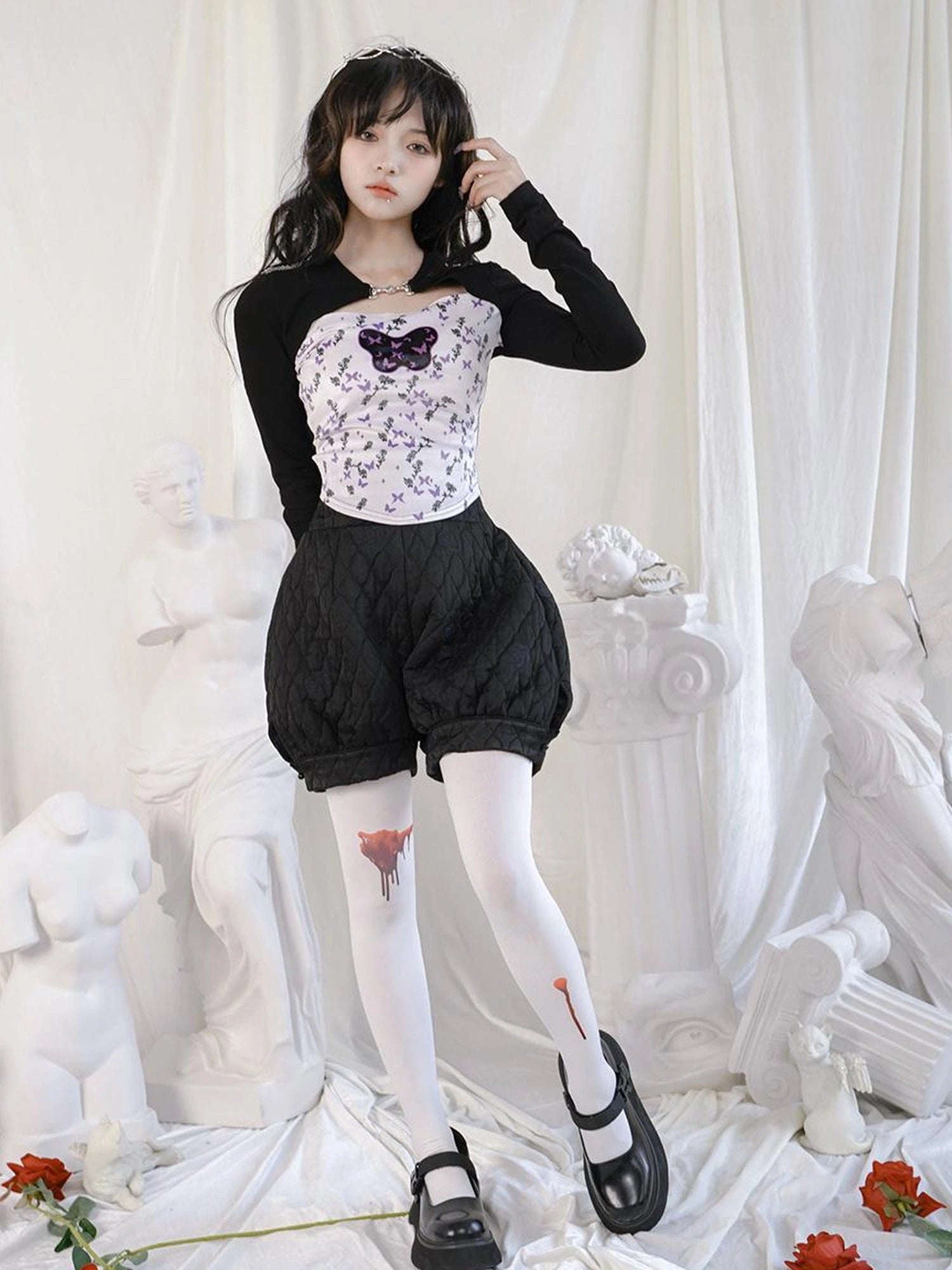 Bloodstained Butterfly Velvet Pantyhose