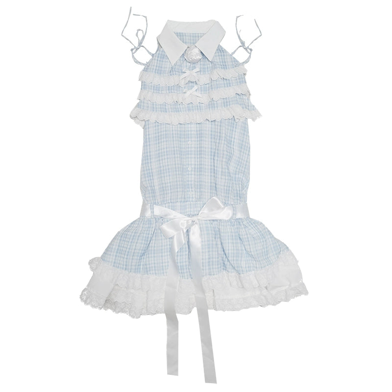Daytoday_Blue_Check_Lace_Trim_Low_Waist_Sleeveless_V-neck_Dress_MISSTT