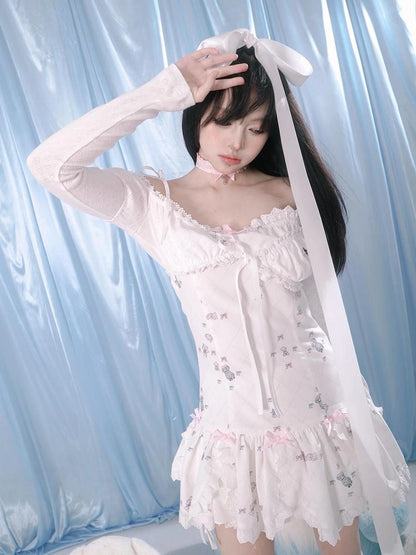 Butterfly Bow Cutout Lace Up Lightweight Knit Top