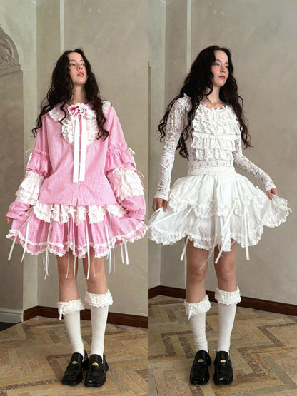 Daytoday Butterfly Bow Double Layer Plaid Mini Skirt