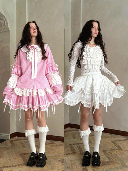 Butterfly Bow Double Layer Plaid Mini Skirt