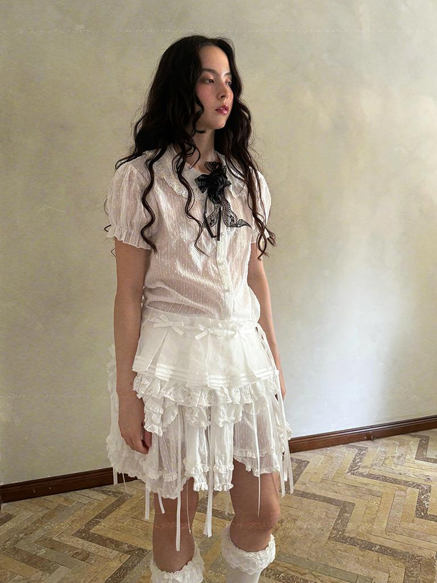 Daytoday Butterfly Bow Double Layer Plaid Mini Skirt