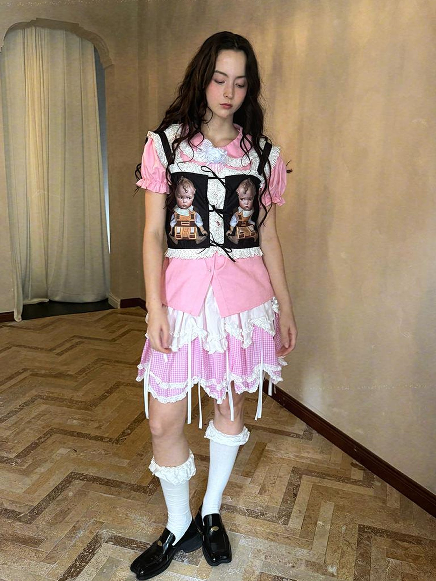 Daytoday Butterfly Bow Double Layer Plaid Mini Skirt