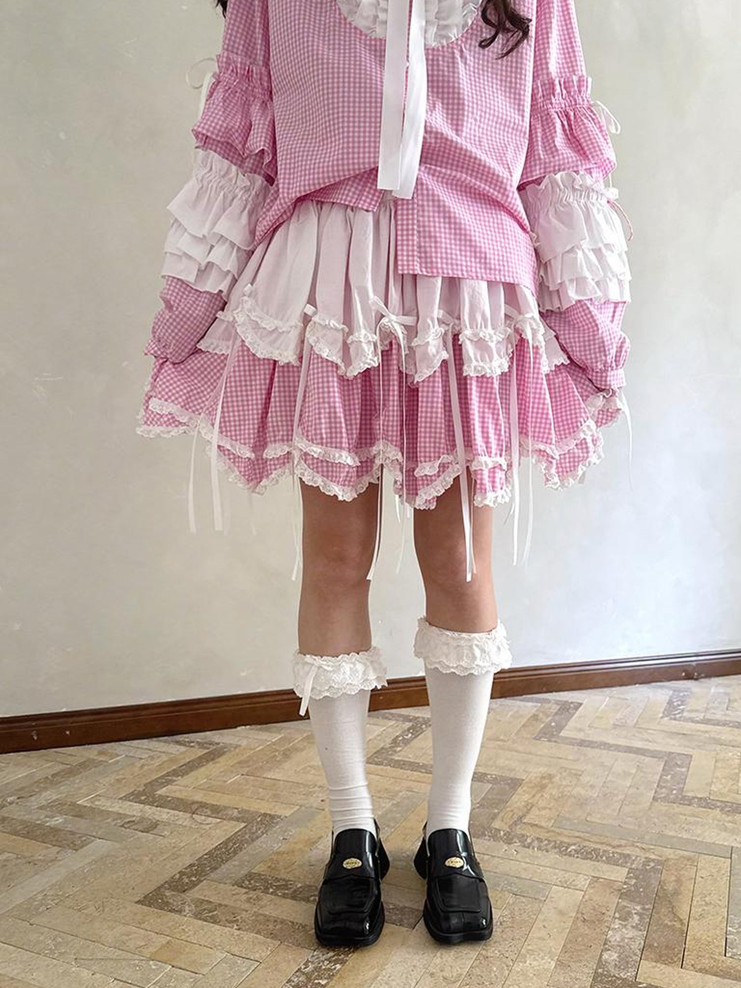 Daytoday Butterfly Bow Double Layer Plaid Mini Skirt