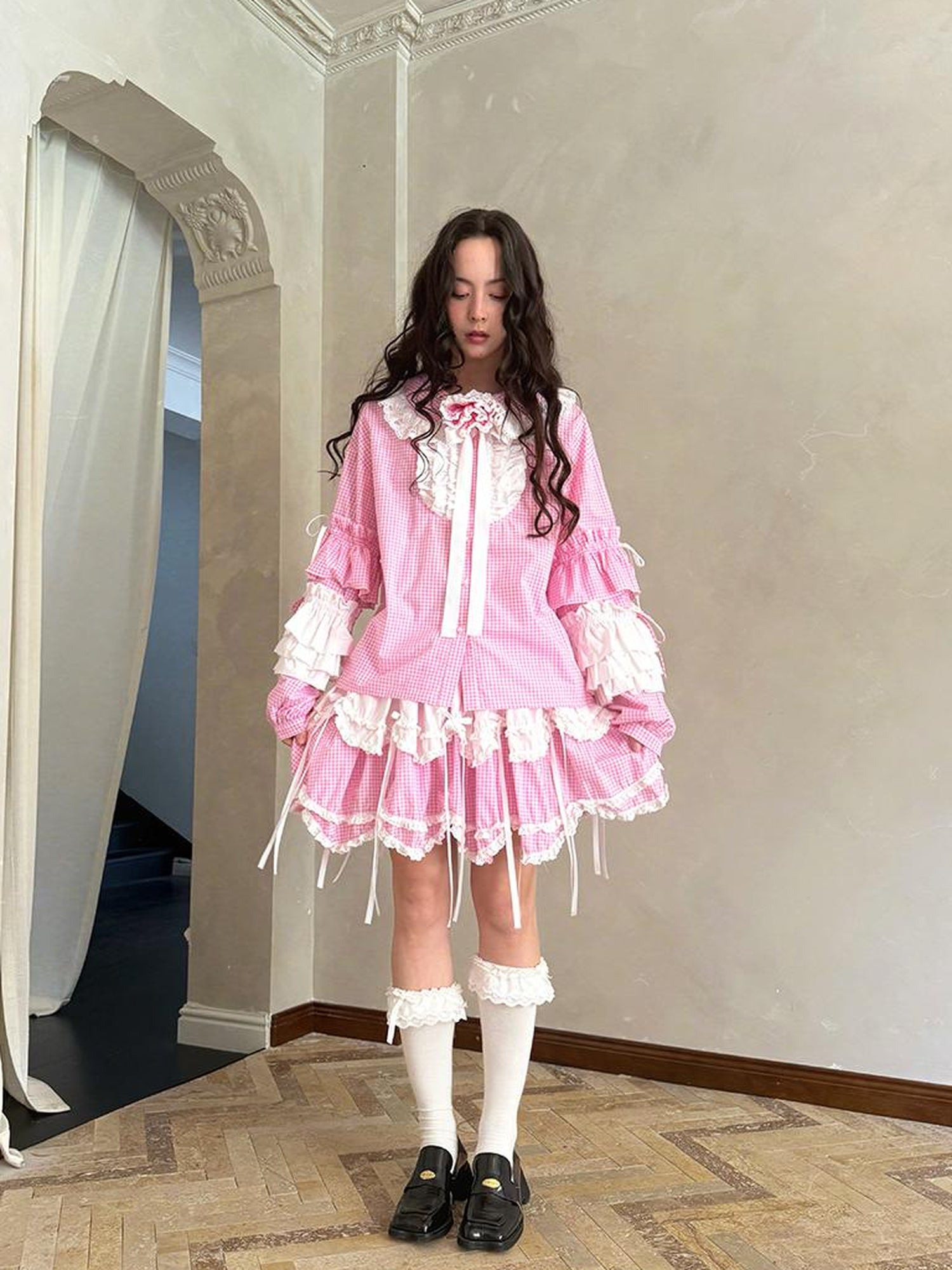 Daytoday Butterfly Bow Double Layer Plaid Mini Skirt
