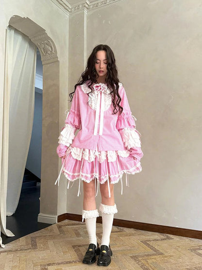 Butterfly Bow Double Layer Plaid Mini Skirt