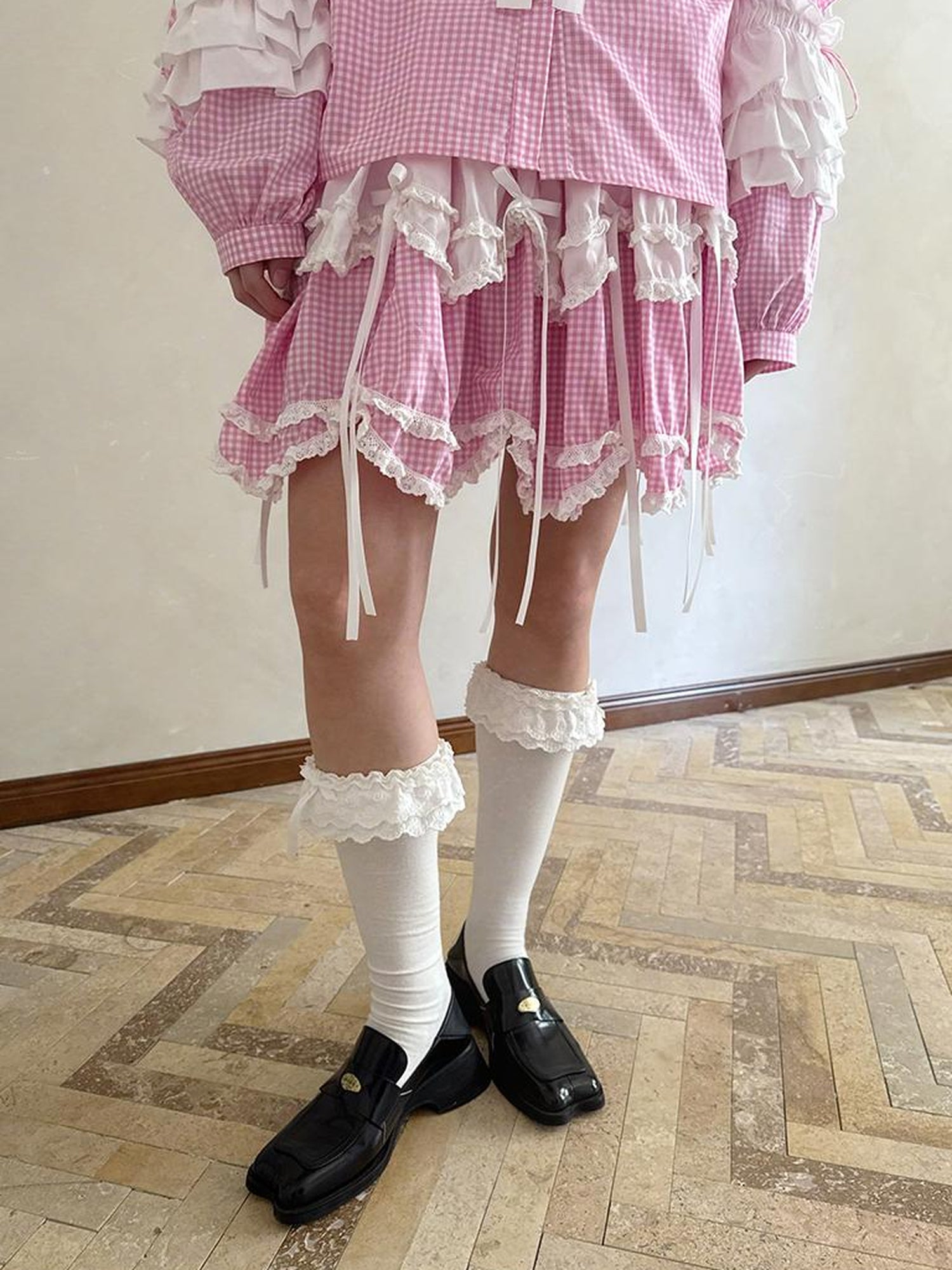 Daytoday Butterfly Bow Double Layer Plaid Mini Skirt