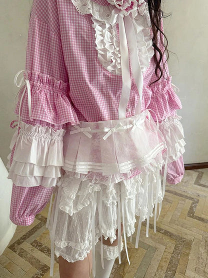 Butterfly Bow Double Layer Plaid Mini Skirt